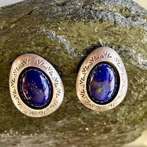 Native American Vintage Lapis Clip Earrings